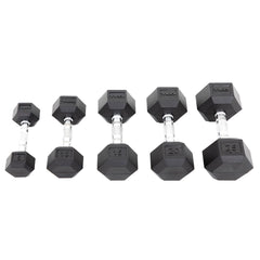 RUBBER HEX DUMBBELL W/ CHROME CONTOURED GRIP