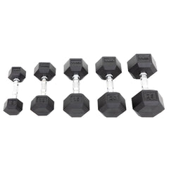 RUBBER HEX DUMBBELL W/ CHROME CONTOURED GRIP