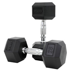 RUBBER HEX DUMBBELL W/ CHROME CONTOURED GRIP