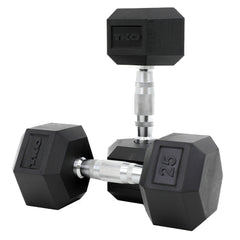 RUBBER HEX DUMBBELL W/ CHROME CONTOURED GRIP